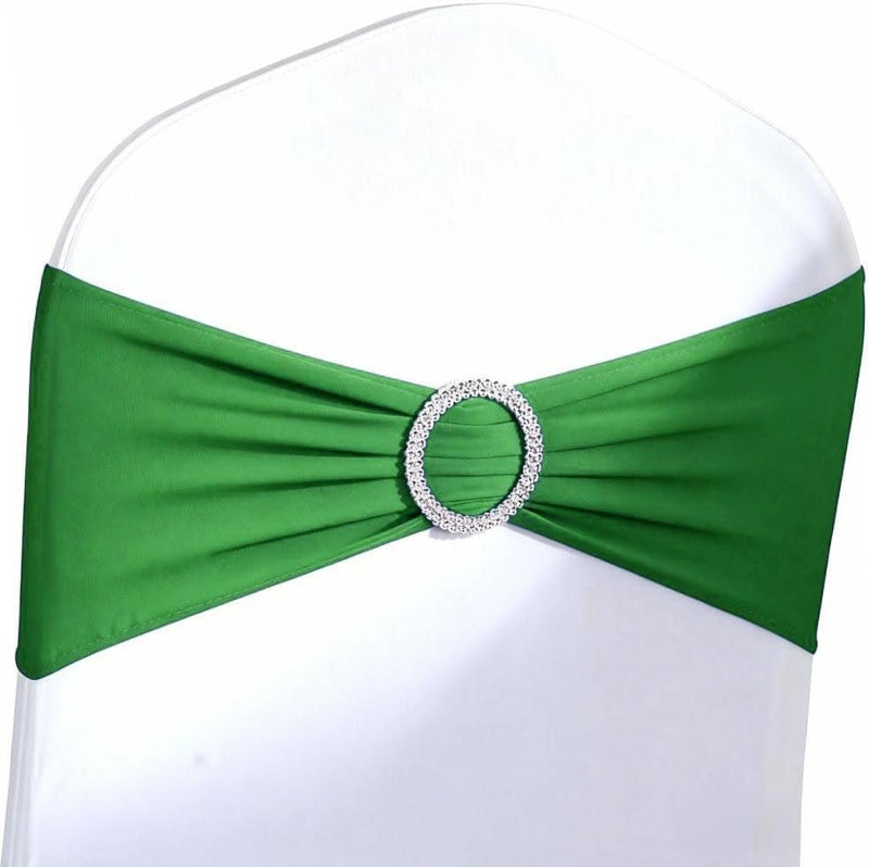 JFDYDM 50 Pack Emerald Green Chair Sashes, Spandex Green Chair Bands Chair Bows Ties with Buckle Slider for Christmas Party Birthday Event Decorations - Image 1